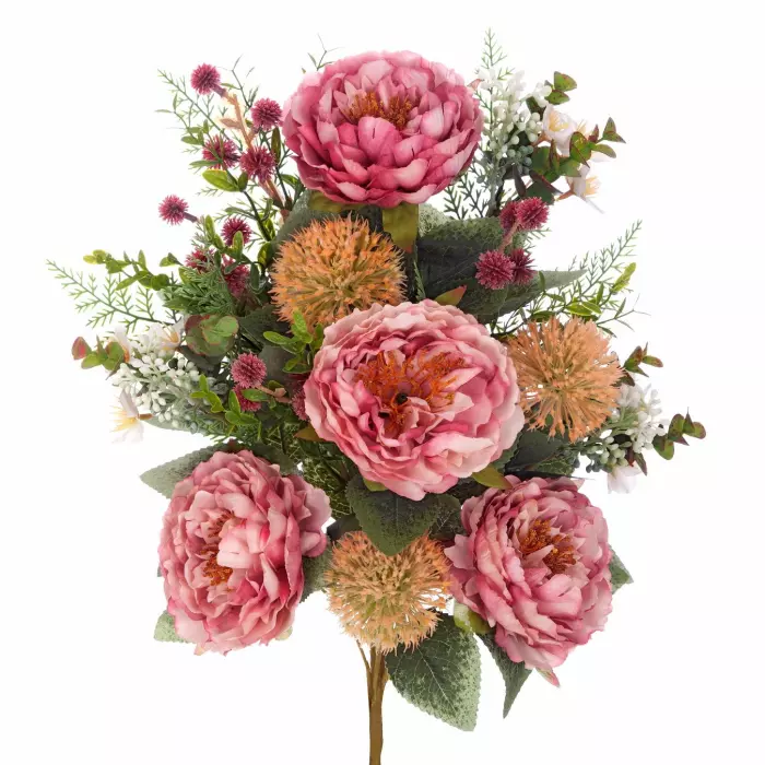 Ramo peonías y flores silvestres artificiales rosa 50. Ramos flores  artificiales cementerio