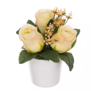 Arreglo floral rosas artificiales bicolor maceta 14