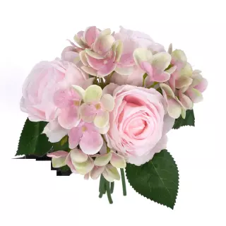 Ramo atado hortensias y rosas artificiales rosadas · Ramos flores artificiales · La Llimona home