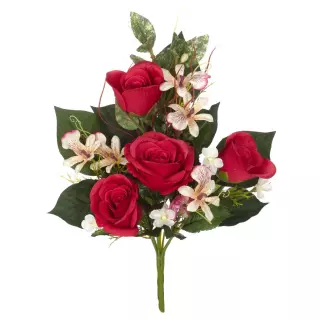 Ramo orquídeas y rosas artificiales rojas 40 · Flor artificial · Funerario · Ramos flores artificiales cementerio · La Llimona