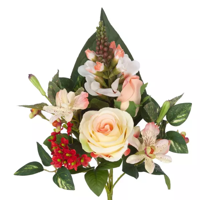 Ramo rosas y cymbidiums artificiales salmón 32 · Flor artificial · Funerario · Ramos flores artificiales cementerio
