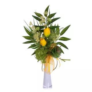 Arreglo floral tulipanes artificiales amarillos jarrón 47 · Funerario · Jardinera y centros artificiales · La Llimona home