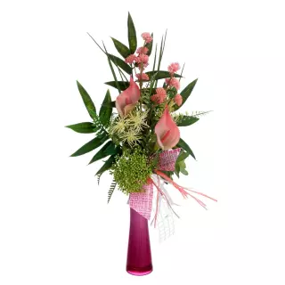 Arreglo floral calas artificiales rosa jarrón 48. Funerario. Jardineras y centros artificiales