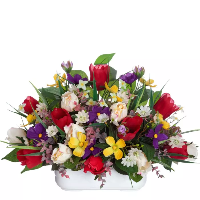 Jardinera rosas y tulipanes artificiales 32 · Funerario · Jardineras, arreglos y centros artificiales · La Llimona home