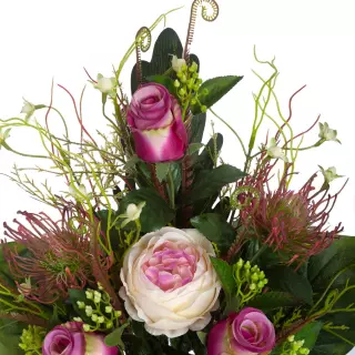 Ramo rosas cabbage y proteas artificiales cereza 53 · Funerario · Ramos flores artificiales