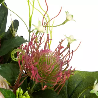 Ramo rosas cabbage y proteas artificiales cereza 53 · Funerario · Ramos flores artificiales