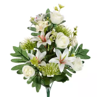 Ramo rosas, liliums y mums artificiales blancas 43 · Funerario · Ramos flores artificiales · La Llimona home