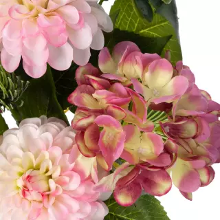 Ramo zinnias y hortensias artificiales rosadas 47.Funerario. Ramos,flores artificiales cementerio