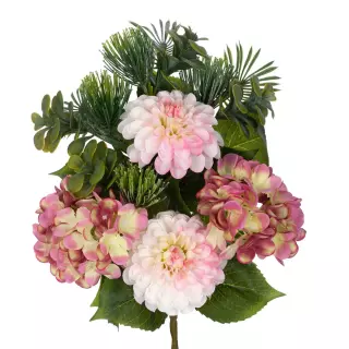 Ramo zinnias y hortensias artificiales rosadas 47.Funerario. Ramos,flores artificiales cementerio