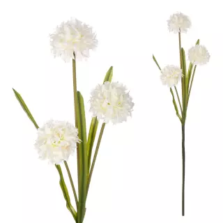 Pom pom artificial 3 flores blanco 75. Hojas y ramas artificiales.