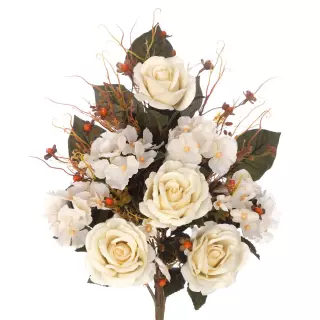 Ramo hortensias y rosas artificiales beige 51. Funerario. Ramos,flores artificiales cementerio