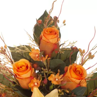 Ramo liliums y rosas artificiales naranja 51. Funerario. Ramos,flores artificiales cementerio