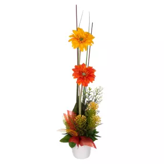 Arreglo floral gerberas artificiales naranja y amarilla maceta 42.  Arreglos florales artificiales