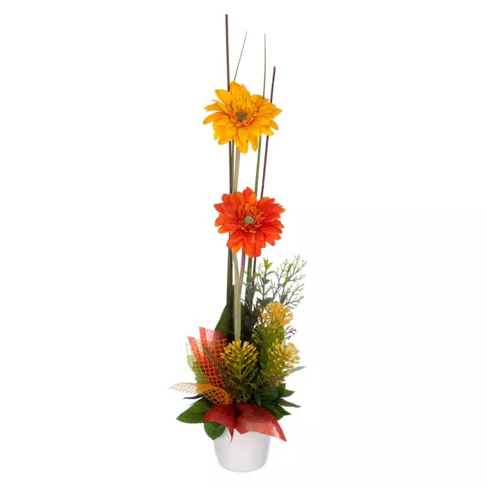 Arreglo floral gerberas artificiales naranja y amarilla maceta 42.  Arreglos florales artificiales