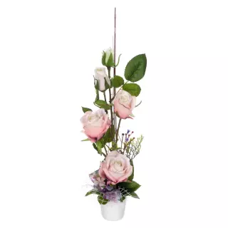 Arreglo floral rosas artificiales rosadas maceta 44.  Arreglos florales artificiales