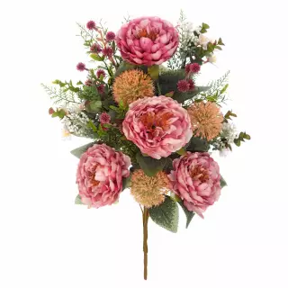 Ramo peonías y flores silvestres artificiales rosa 50. Funerario. Ramos,flores artificiales cementerio