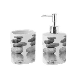 Set baño dosificador y vaso cerámica zen stone · Dosificadores de baño · La Llimona home