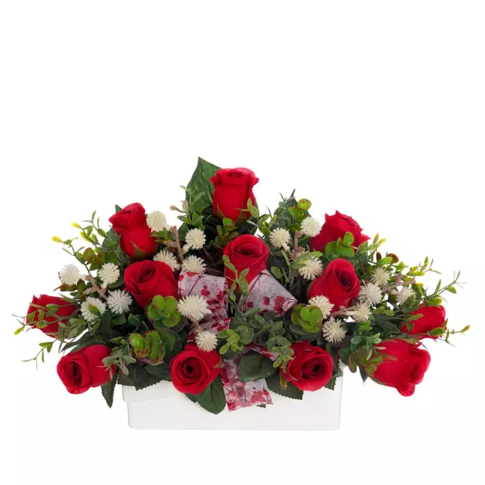 Jardinera cementerio flores artificiales rosas rojas 23. Cerámica